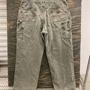Carhartt B11MOS 38x32 Green Duck Canvas Work Pants Distressed Made in Mexico